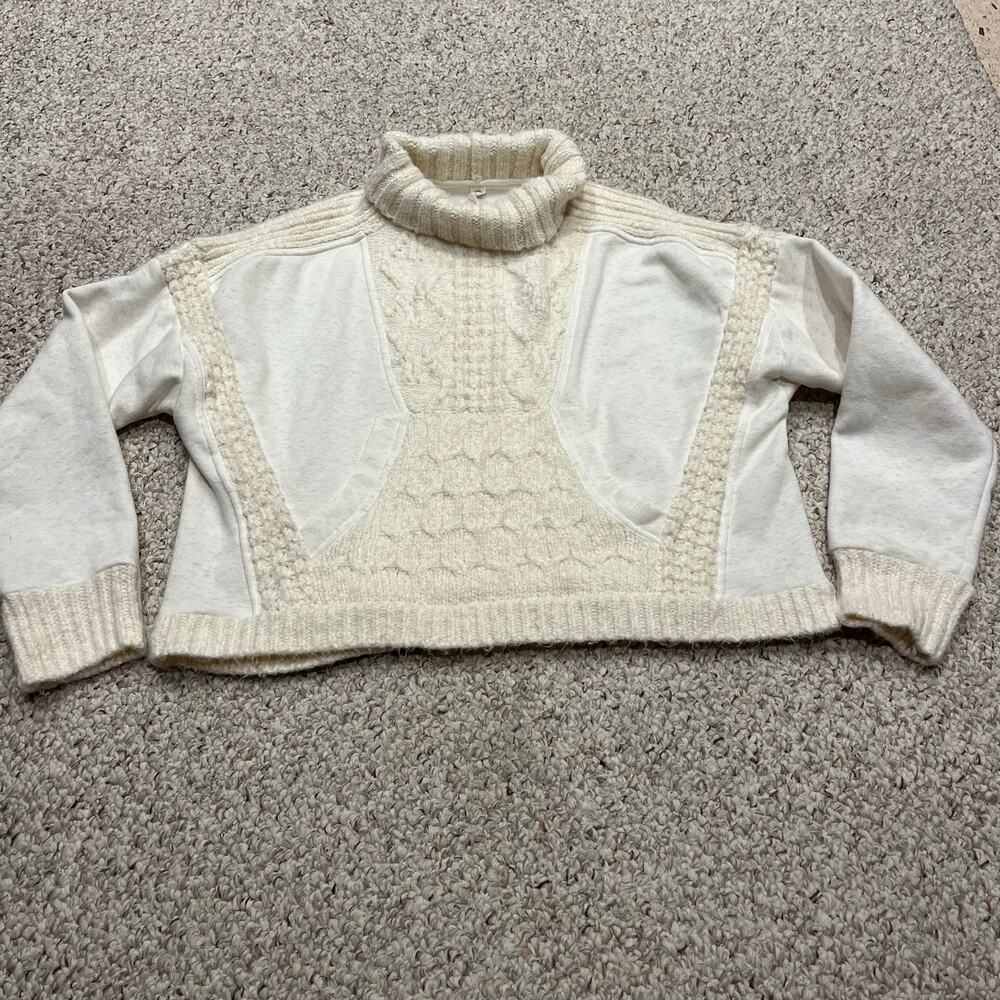 Anthropologie Daily Practice Cable Knit Sweater M Cozy Athleisure Cropped Casual